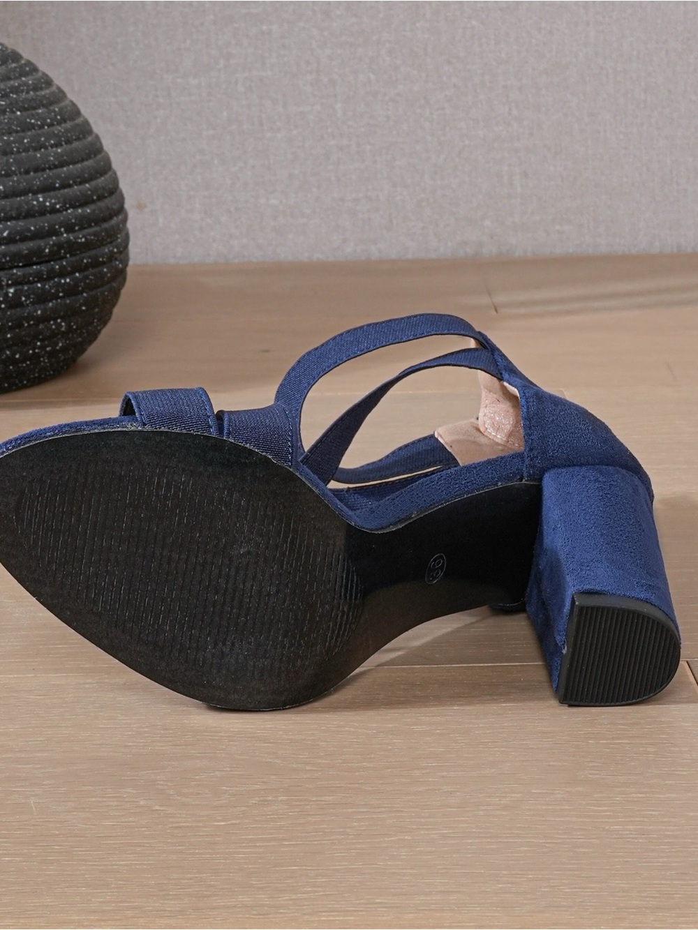Classic Navy Suede Strappy Block Heels